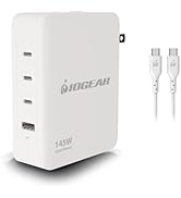 IOGEAR GearPower 145W Multiport Charger, GaN, 4 Port, USB-C Cable, iPhone 16, MacBook Pro/Air, iP...