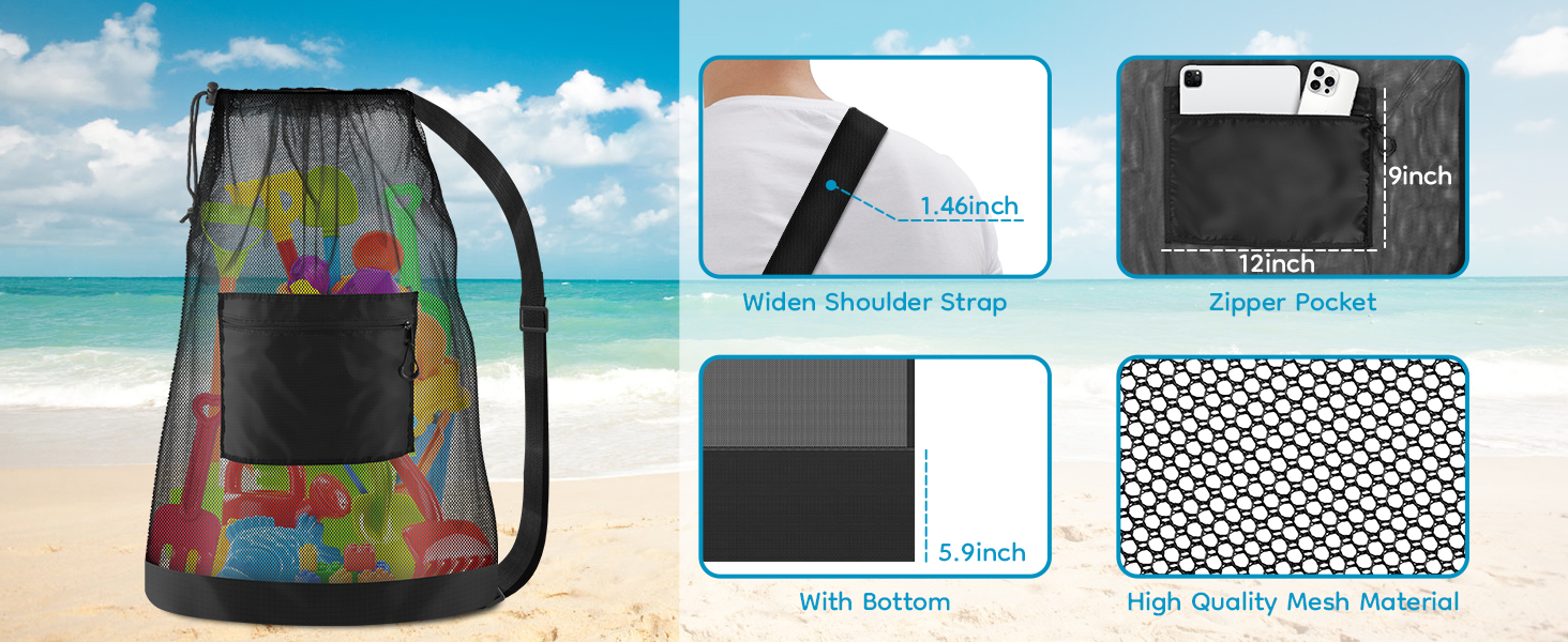 mesh beach bag beach drawstring backpack pool bag swim bag toy storage seashell rock collecting bag