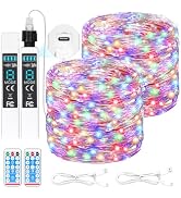 Lakumu Rechargeable Fairy Lights 66FT 2-Pack, 200 LED String Light Battery Operated with Remote&T...
