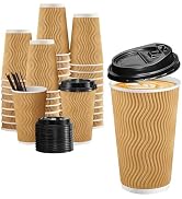 80 Pack 16 oz Disposable Coffee Cups with Lids and Straws, Insulated Ripple Wall To Go Paper Coff...