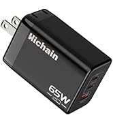 Hichain 65W USB C Charger, 3-Port Wall Charger Block 3-in-1 Retractable Plug Fast Charging Portab...