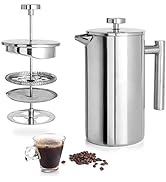 Mixpresso Stainless Steel French Press Coffee Maker 27 Oz 800 ml, Double Wall Metal Insulation Co...