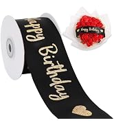 TONIFUL Glitter Black Happy Birthday Satin Ribbon 2 Inch x 10 Yards Wide Printed Shiny Ribbon for...
