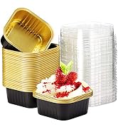 EUSOAR Cupcake Liners with lids, 5oz 50pcs Square Disposable Desserts Flan, Baking Cups with Lids...