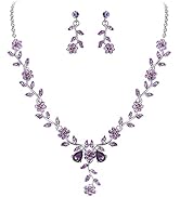 BriLove Women's Wedding Jewelry Leaf Cluster Flower Crystal Dangle Earrings Pendant Necklace Set ...