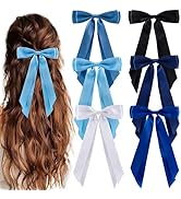 hisial 6Pcs Hair Bows Clips for Hair Silky Satin Ribbon Alligator Barrettes French Hair Ponytail ...