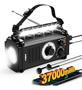 37000mWh Emergency Radio, Hand Crank Radio, NOAA/AM/FM Weather Radio, Solar Radio, USB Type-C Cha...