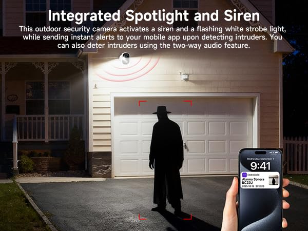 Security Cameras Wireless Outdoor, 2.5K Battery Powered AI Motion Detection Spotlight Siren Alarm