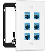FGB 10Gbps Ethernet Wall Plate, 6 Port CAT6 Wall Plate and Jack, RJ45 Ethernet Wall Outlet with S...