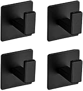 Vanloory Bath Towel Hook,4 Pack Self Adhesive Square Coat Hooks, Sturdy No Drilling Robe Hook, He...