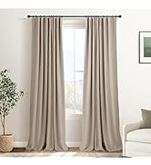 INOVADAY 100% Blackout Curtains for Bedroom, Black Out Curtains 84 Inch Long, Clip Rings Linen Bl...