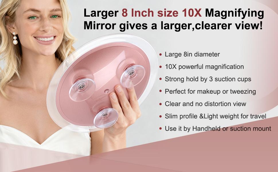 8 inch 10X magnifying mirror with suction cups