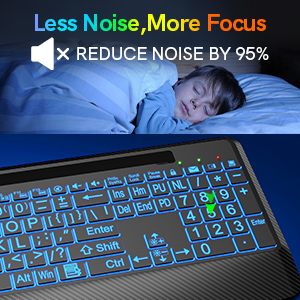 Wireless KeyboardBacklits Computer Lighted Rechargeable Full Size Ergonomic Keyboard with Silent