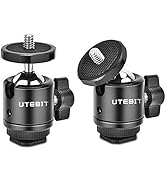 UTEBIT 2 Pack Mini Ball Head with 1/4" Hot Shoe Mount Adapter 360 Degree Rotatable Aluminum Tripo...