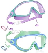 Aegend New Kids 2 Pack Wide View Swim Goggles, Anti-Fog/UV No Leak Goggles with Ear Plugs Kids 3-14