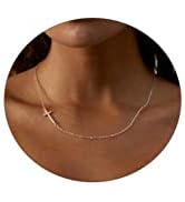CAROVO Dainty Cross Pendant Necklaces for Women 14K Gold Plated Cute Faith Cross Necklace Sideway...