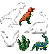 LILIAO Dinosaur Cookie Cutter Set Kids Birthday, 3 Piece, T-rex, Brontosaurus and Dinosaur Footpr...