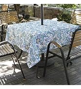 Melaluxe Spring/Summer Wrinkle-Free Waterproof Outdoor Tablecloth with Umbrella Hole and Zipper, ...