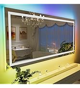 LOAAO 55”X36“ RGB LED Bathroom Mirror with Lights, Large, Anti-Fog, Dimmable Smart Lighted Bathro...