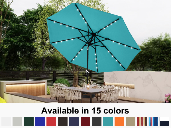 Turquoise Durable Solar Led Patio Umbrellas