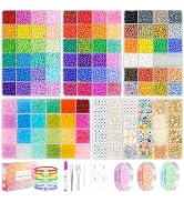 Paodey 4mm Glass Seed Beads 15,500pcs 96 Colors 6/0 Small Beads for Bracelets Making, Craft Gift ...