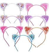 7Pcs Glitter Cat Ears Headbands for Girls Boys, Sparkly Baby Headband, Clorful Sequin Head Band C...