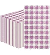 100Pcs Purple Napkins Disposable Gingham Purple and White Checkepurple Paper Napkins Lavender Pla...