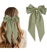 STGDAK Hair Bow Clips Elegant Bows Olive Green Bows Satin Ribbon Bow Large Bowknot Barrette Metal...