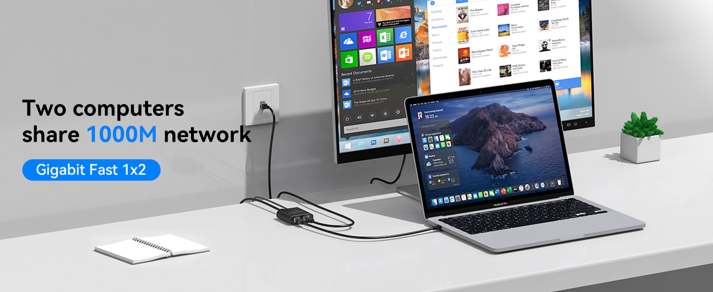 Ethernet Splitter 1 to 2 1000Mbps