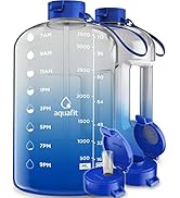 AQUAFIT 1 Gallon Water Bottle With Times To Drink - 128 oz Water Bottle With Straw - Motivational...