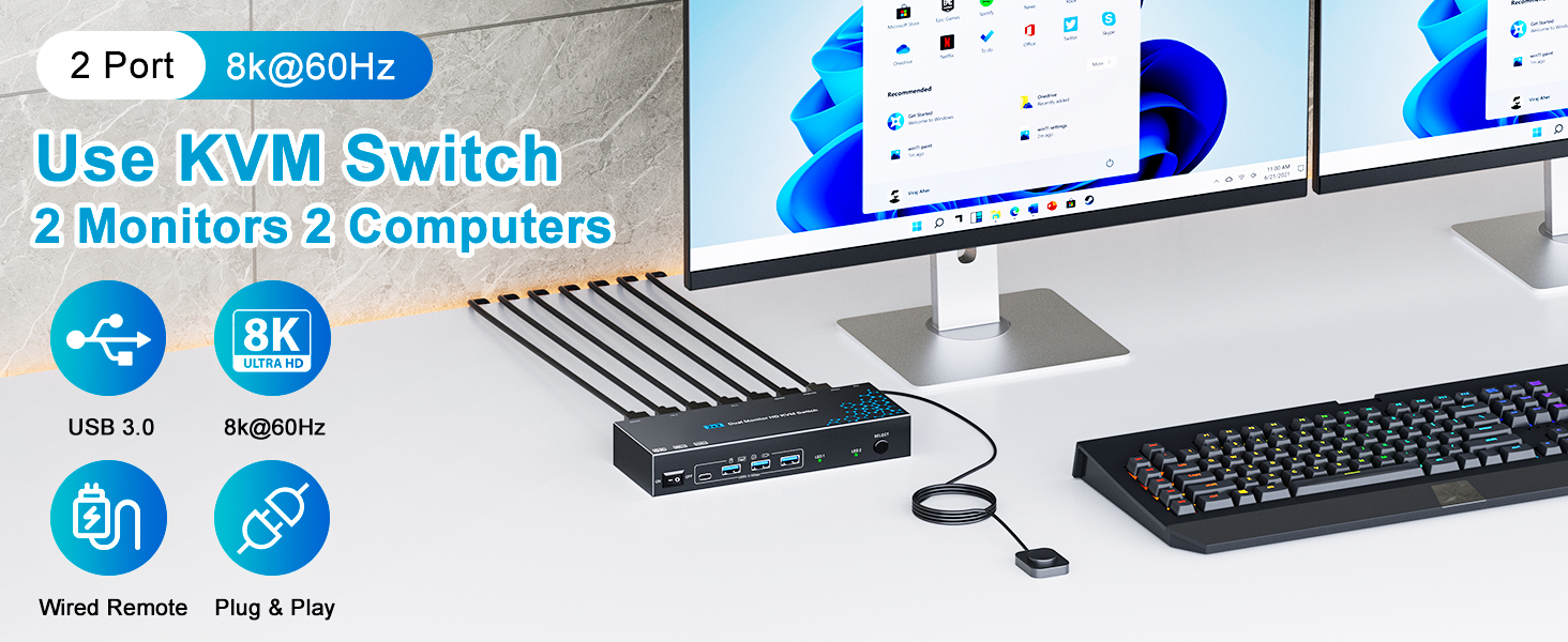 KVM Switch 1 Monitor 2 Computers HDMI