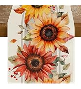 RABUSOFA Sunflower Fall Maple Leaves Fall Table Runner,Seasonal Autumn Kitchen Dining Table Holid...