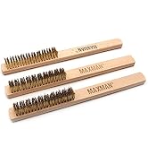 Brass Brush,Soft Brass Bristle Wire Brush,Wire Scratch Brush with 10" Beechwood Handle,3Pcs
