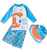 Kids Boys Rash Guard Set Long Sleeve Swimwear UPF50+ Yellow Dinosaur Swimsuits with Sun Hat 1-7Y