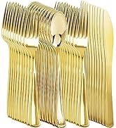 NOCCUR 400PCS Gold Silverware Disposable - Gold Plastic Silverware - Gold Plastic Cutlery Include...