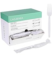 Laojbaba Plastic Forks Disposable Individually Packaged Forks White 7-Inch Commercial Take Away F...