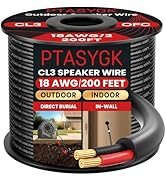 PTASYGK 18/2 Outdoor Speaker Wire - OFC Direct Burial Speaker Cables CL3 CL2 Rated 200 Feet, UV R...