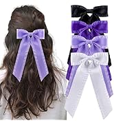 hisial 4PCS Ruffle Layered Hair Bows Alligator Clips Big Bowknot Barrettes Long Tail Tassel Hair ...