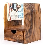 Walnut Bookshelf with Drawer – Small Wood Book Shelf with Book Rest - Handmade Short Desktop Book...