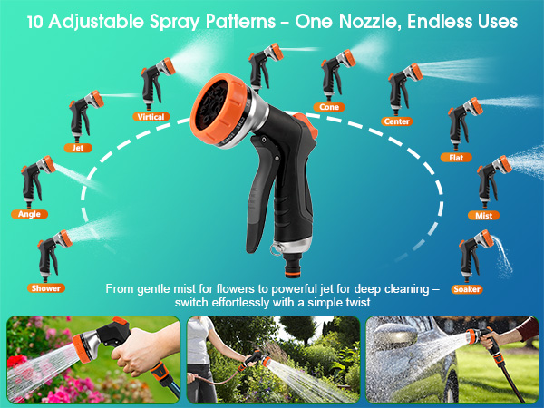 10 Adjustable Spray Patterns - One Nozzle, Endless Uses