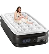 Sweetcrispy Twin Air Mattress - 16" Inflatable Blow Up Airbed with Built-in High Capacity Pump, D...