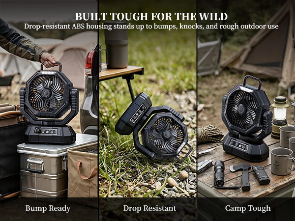 Built tough for the wild: battery operated fan for camping with drop-resistant ABS housing