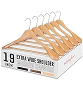HOUSE DAY 19'' Extra Wide Shoulder Wooden Hangers 6 Pack, Premium Large Wood Suit Hangers With No...