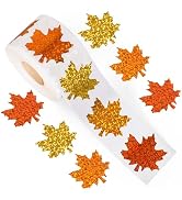 Whaline Fall Maple Leaves Stickers Roll Glitter Maple Leaves Paper Decals 3 Colors Sparkly Autumn...