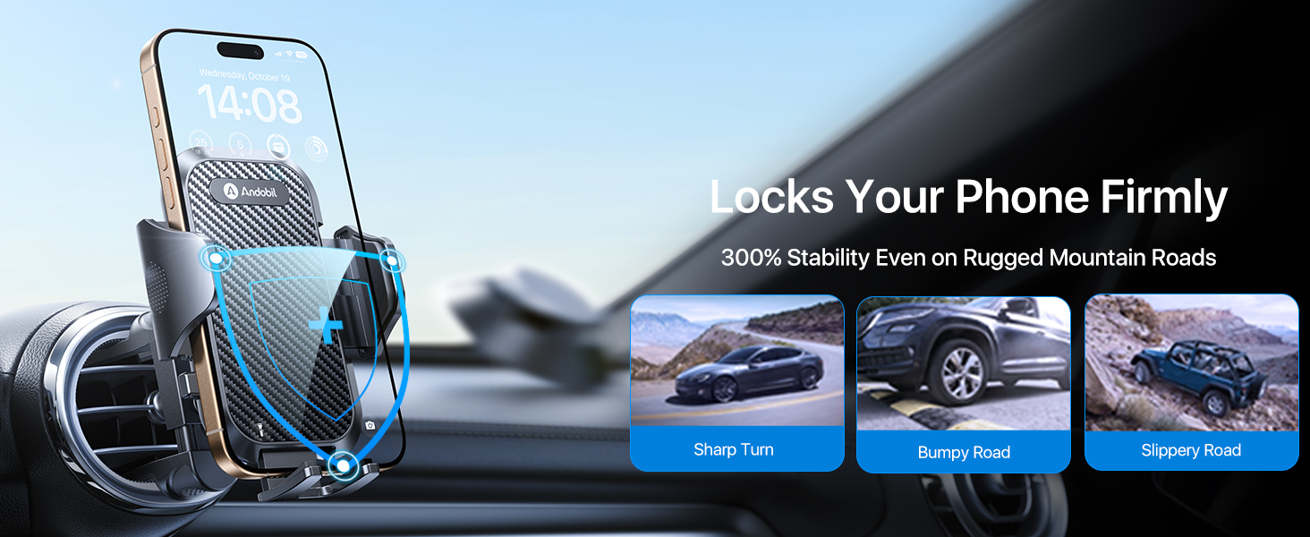 andobil car phone holder Locks Your Phone Firmly