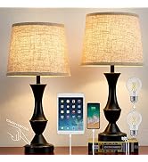 Luvkczc Lamps for Bedrooms Set of 2, Bedside Touch Lamp with Dual USB Charging Ports, 3 Way Dimma...