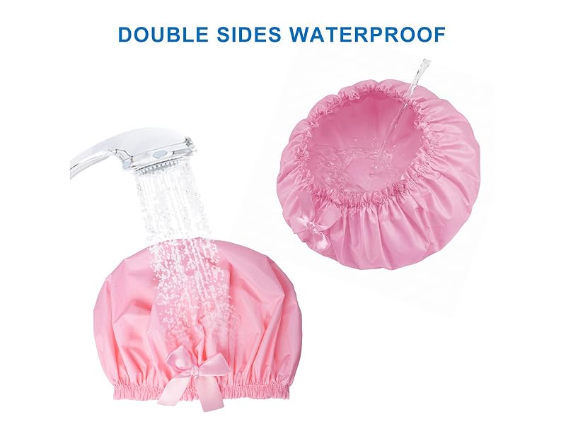 4 Shower Caps with Bow - White Pink Purple Light Coffee