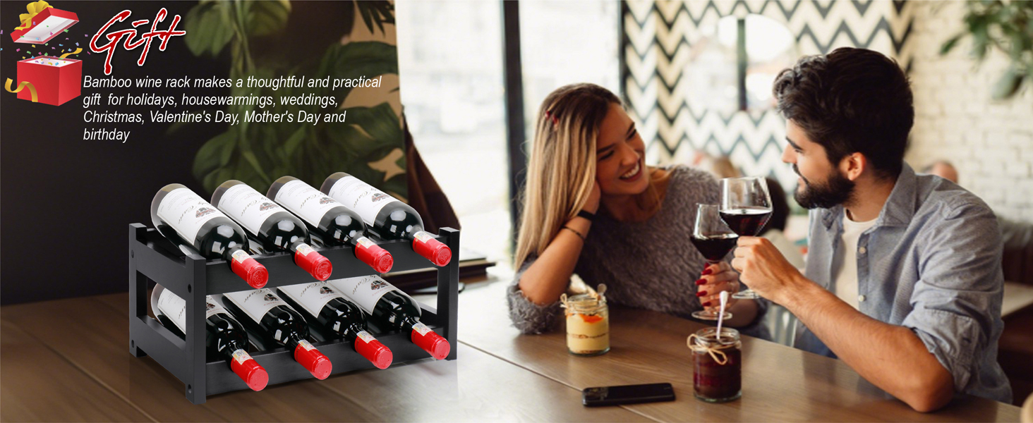 Bamboo Wine Rack, 3-Tier 12 Bottles Wine Storage Cabinet Shelf, Natural Wine Racks Countertop