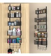 VyGrow Over The Door Organizer, Metal Door Organizer Hanging with 5 Adjustable Baskets and Coat H...
