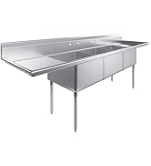 120 in. x 30 in. Stainless Steel Three Compartment Sink with 24 in. x 24 in. x 14 in. Bowls and D...